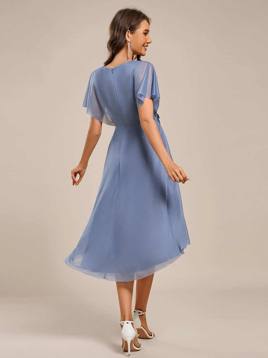 Color=Dusty Blue | Shimmer Bat-wing Sleeve Asymmetrical Hem Wedding Guest Dresses-Dusty Blue 7