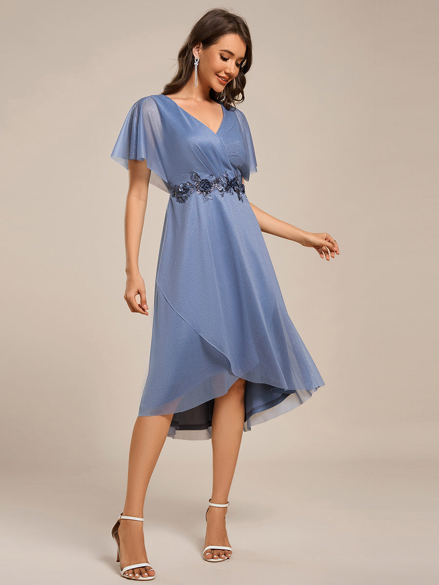 Color=Dusty Blue | Shimmer Bat-wing Sleeve Asymmetrical Hem Wedding Guest Dresses-Dusty Blue 9