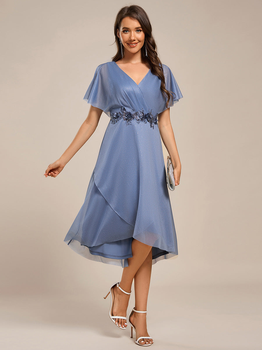 Color=Dusty Blue | Shimmer Bat-wing Sleeve Asymmetrical Hem Wedding Guest Dresses-Dusty Blue 10