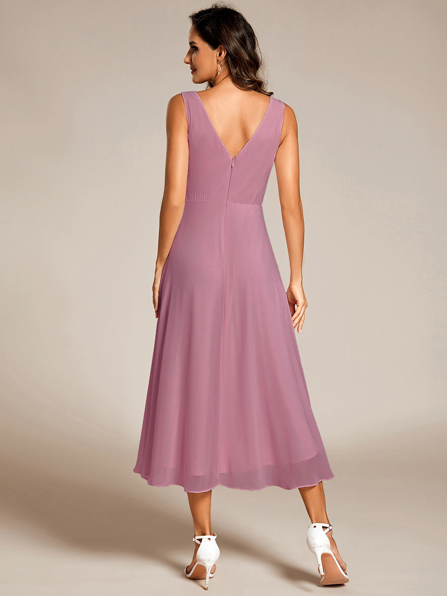 Color=Orchid | Graceful Asymmetric A-Line Pleated Empire Waist Chiffon Dresses V Neck Strapless Wedding Guest Dress-Orchid 22