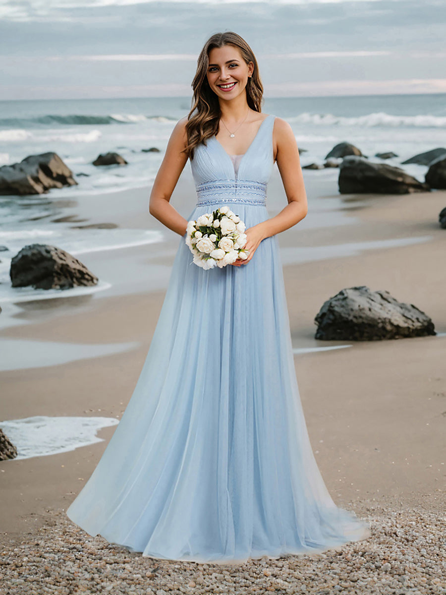 Color=Light Blue | Backless A Line Sleeveless Wholesale Wedding Dresses with Deep V Neck-Light Blue  1