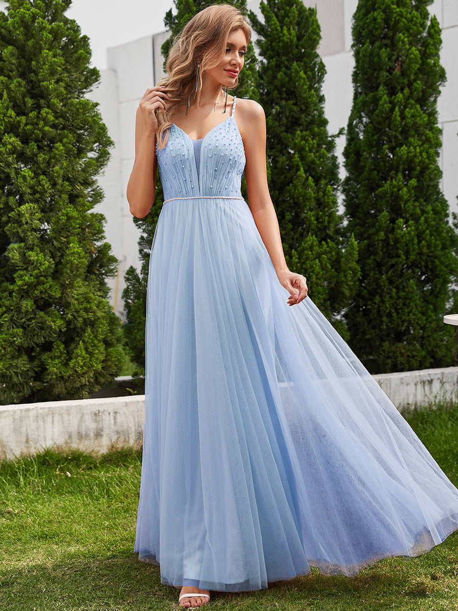 Color=Light Blue | Exquisite Beaded V Neck See-through Regular fold stream Tulle Wedding Dresses-Light Blue 9