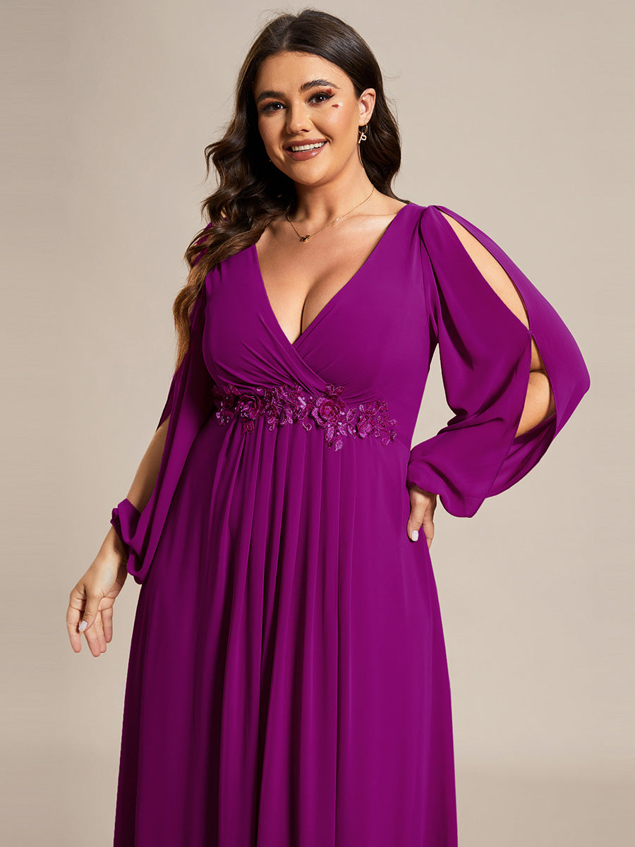 Color=Fuchsia | Wholesale Chiffon Plus Size Evening Dresses With Long Lantern Sleeves-Fuchsia5