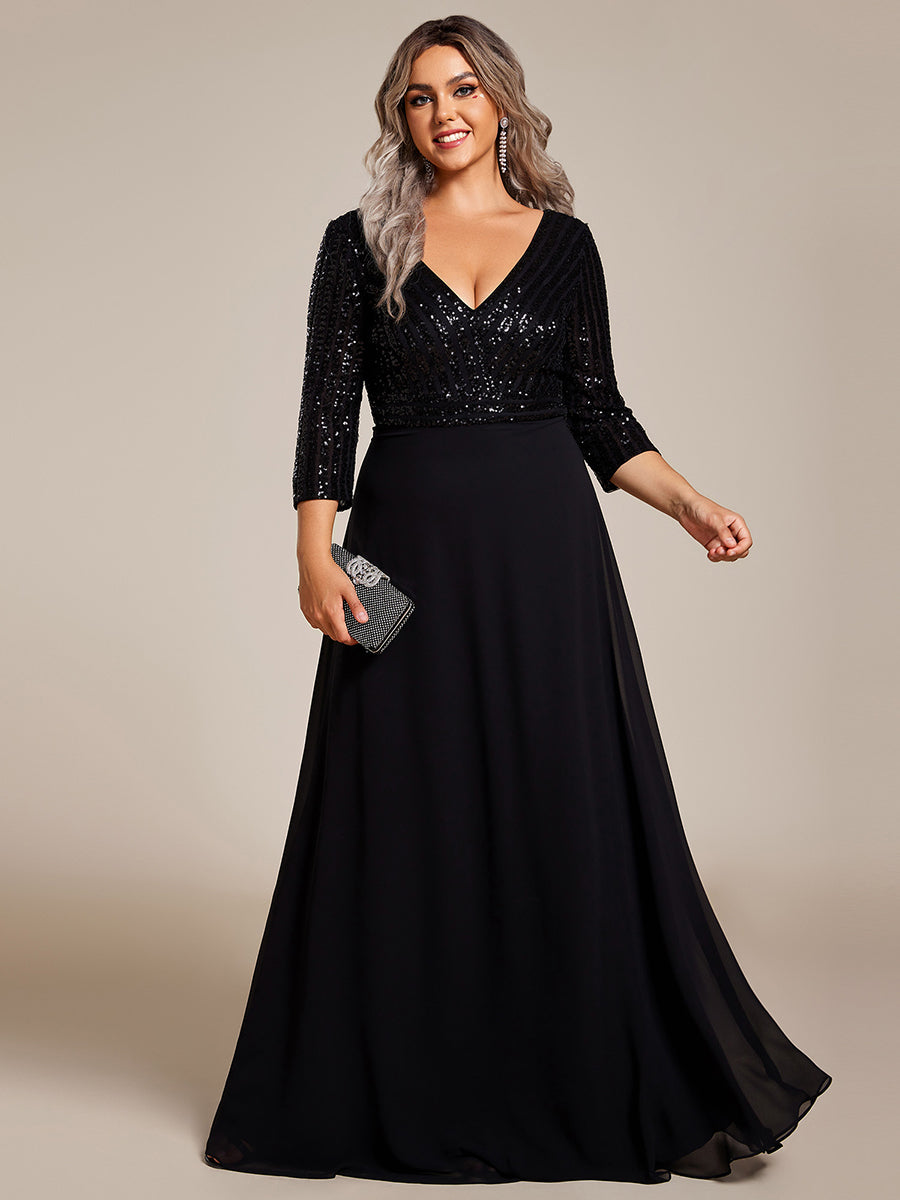Slit Sleeve Big Size Dress with Rose Detail - Black - Wholesale