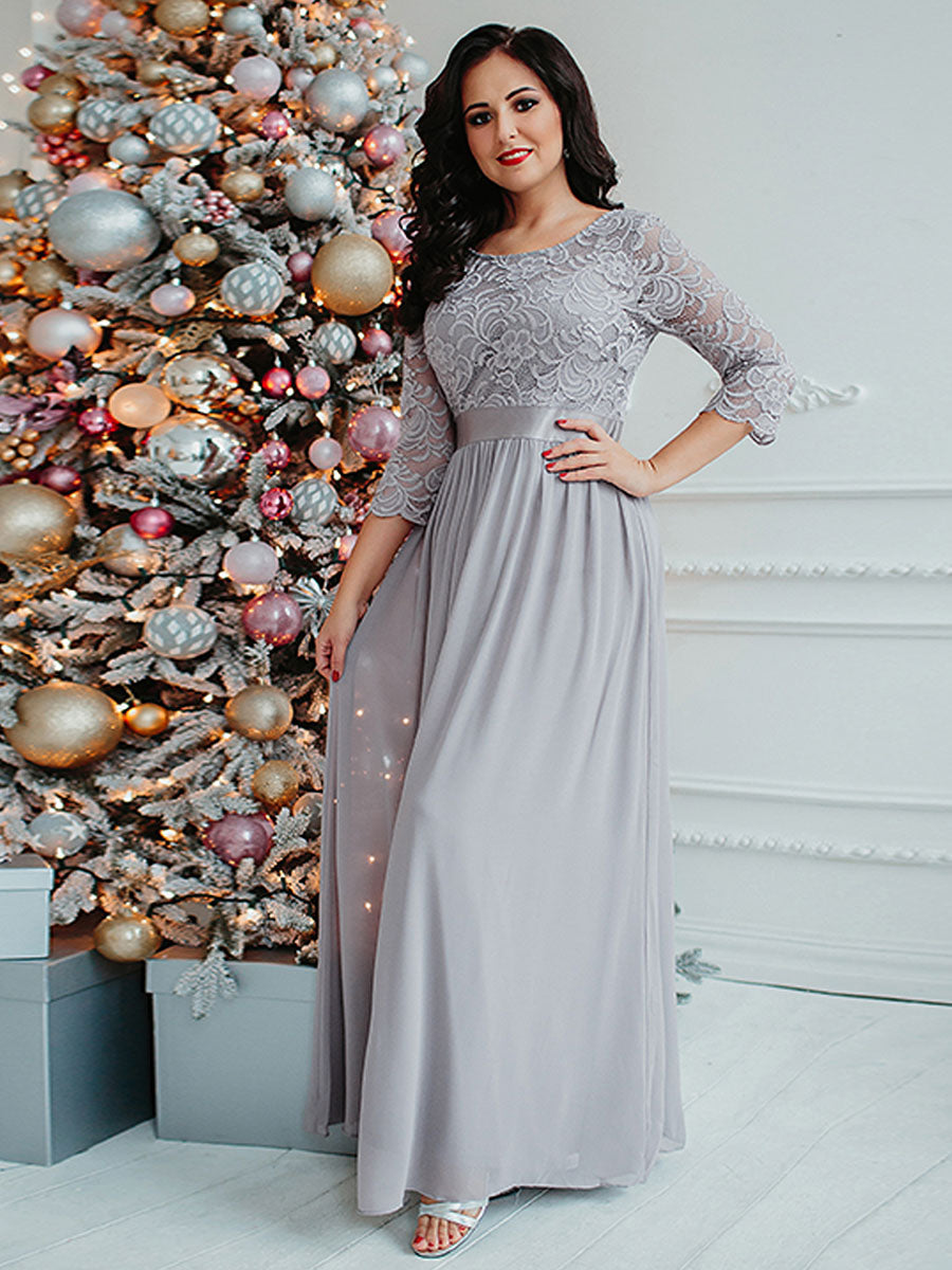 Grey lace dress long best sale