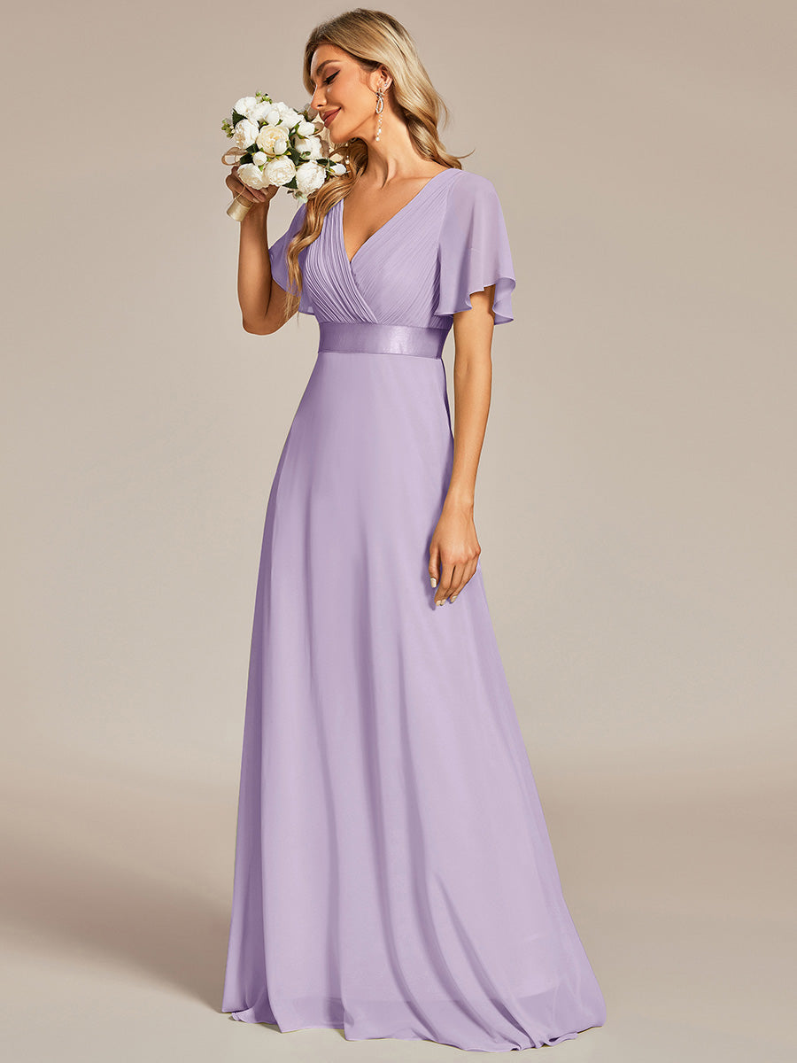 Glamorous Double V-Neck Ruffles Padded Wholesale Chiffon Evening Dresses#Color_Lavender