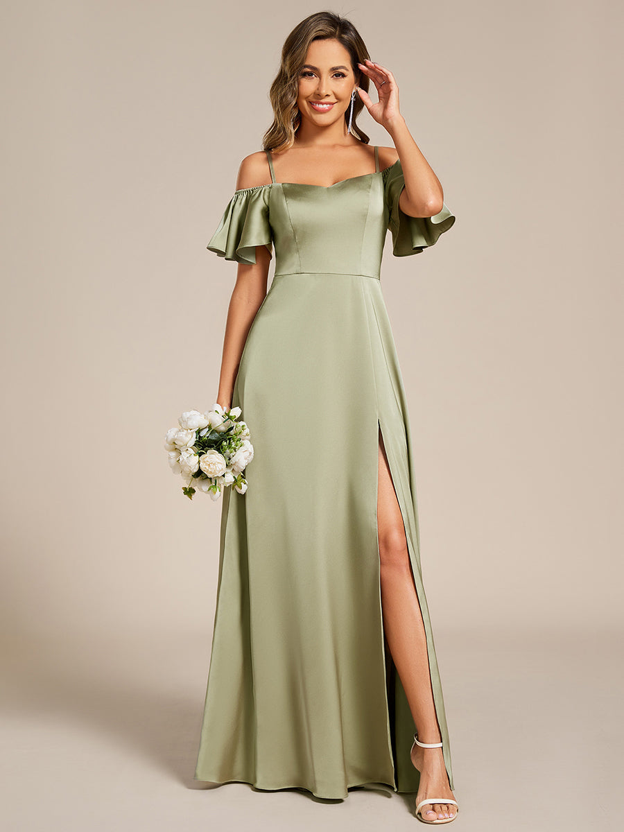 Color=Sage Green | Short Sleeve Off Shoulder Ruffle A-Line Floor-Length Bridesmaid Dress-Sage Green 11