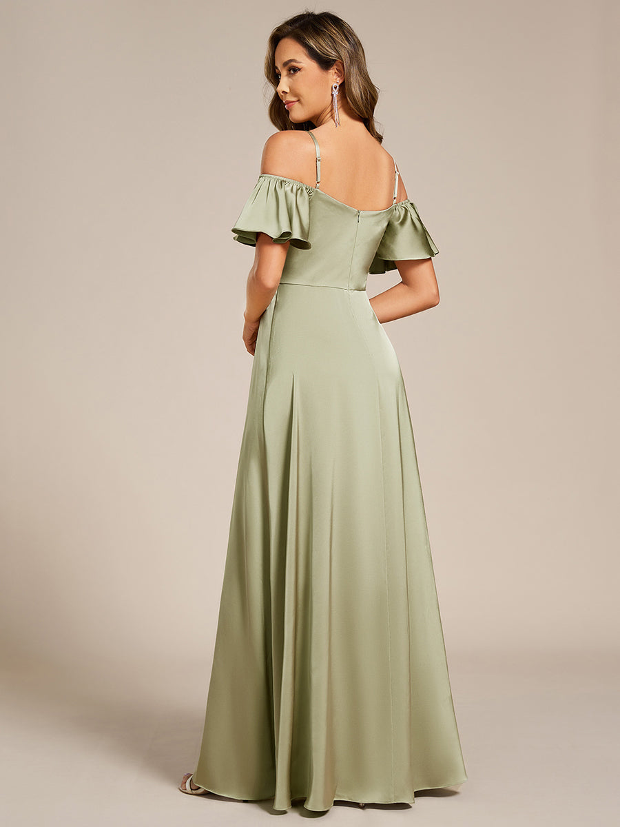 Color=Sage Green | Short Sleeve Off Shoulder Ruffle A-Line Floor-Length Bridesmaid Dress-Sage Green 12