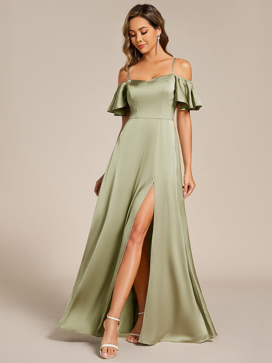 Color=Sage Green | Short Sleeve Off Shoulder Ruffle A-Line Floor-Length Bridesmaid Dress-Sage Green 14