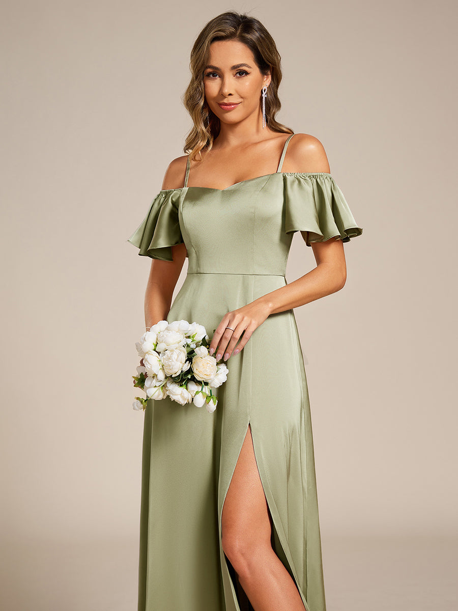 Color=Sage Green | Short Sleeve Off Shoulder Ruffle A-Line Floor-Length Bridesmaid Dress-Sage Green 13