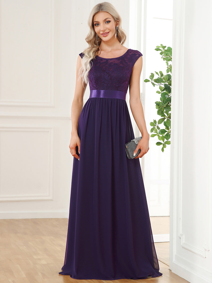 Wholesale V Back Belted Lace & Chiffon Bridesmaid Dresses