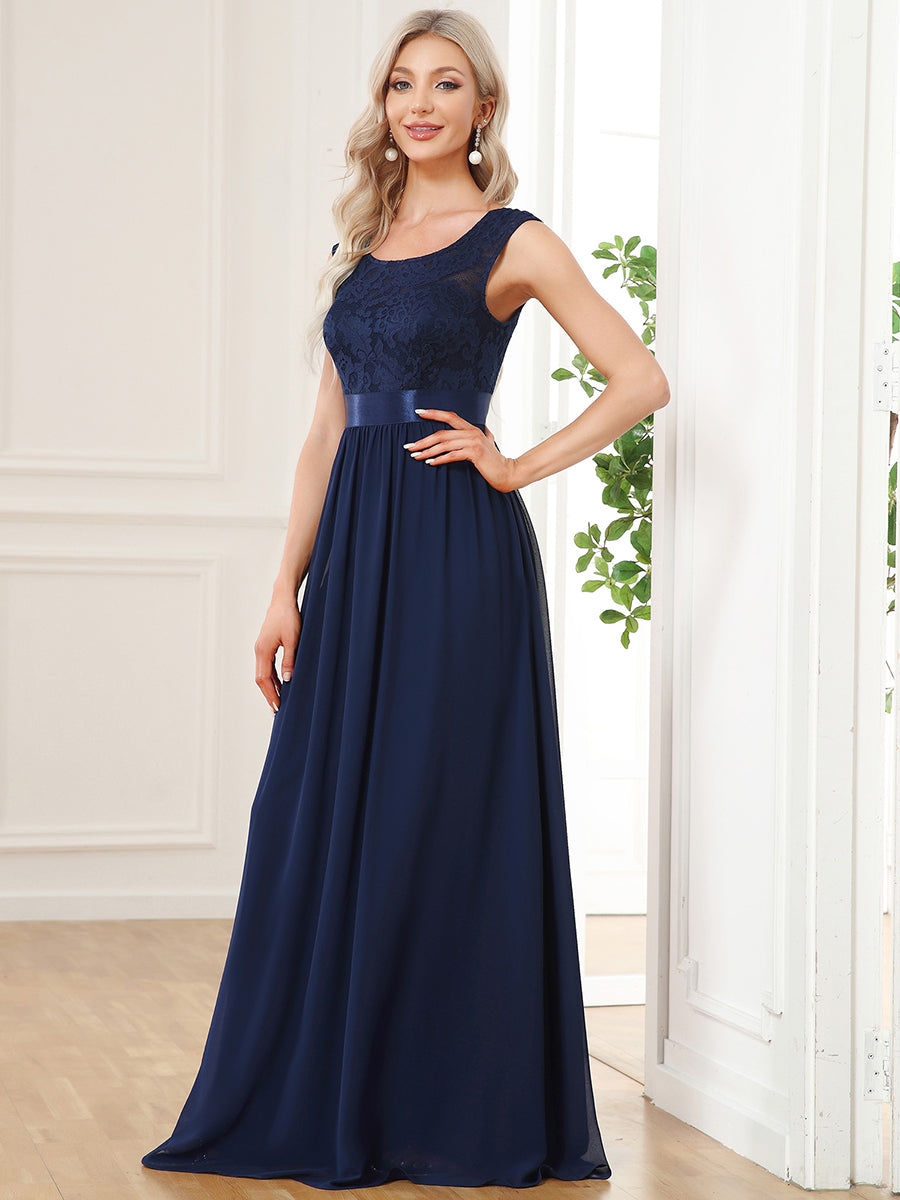 Wholesale V Back Belted Lace & Chiffon Bridesmaid Dresses