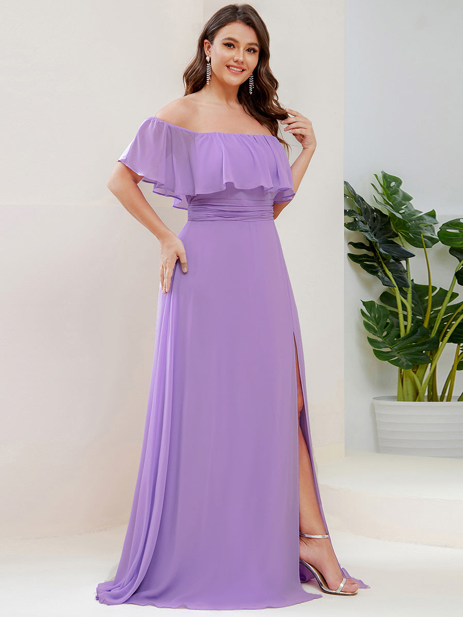 Color=Lavender | womens-a-line-off-shoulder-ruffle-thigh-split-bridesmaid-dresses-es00969-2-Lavender 84