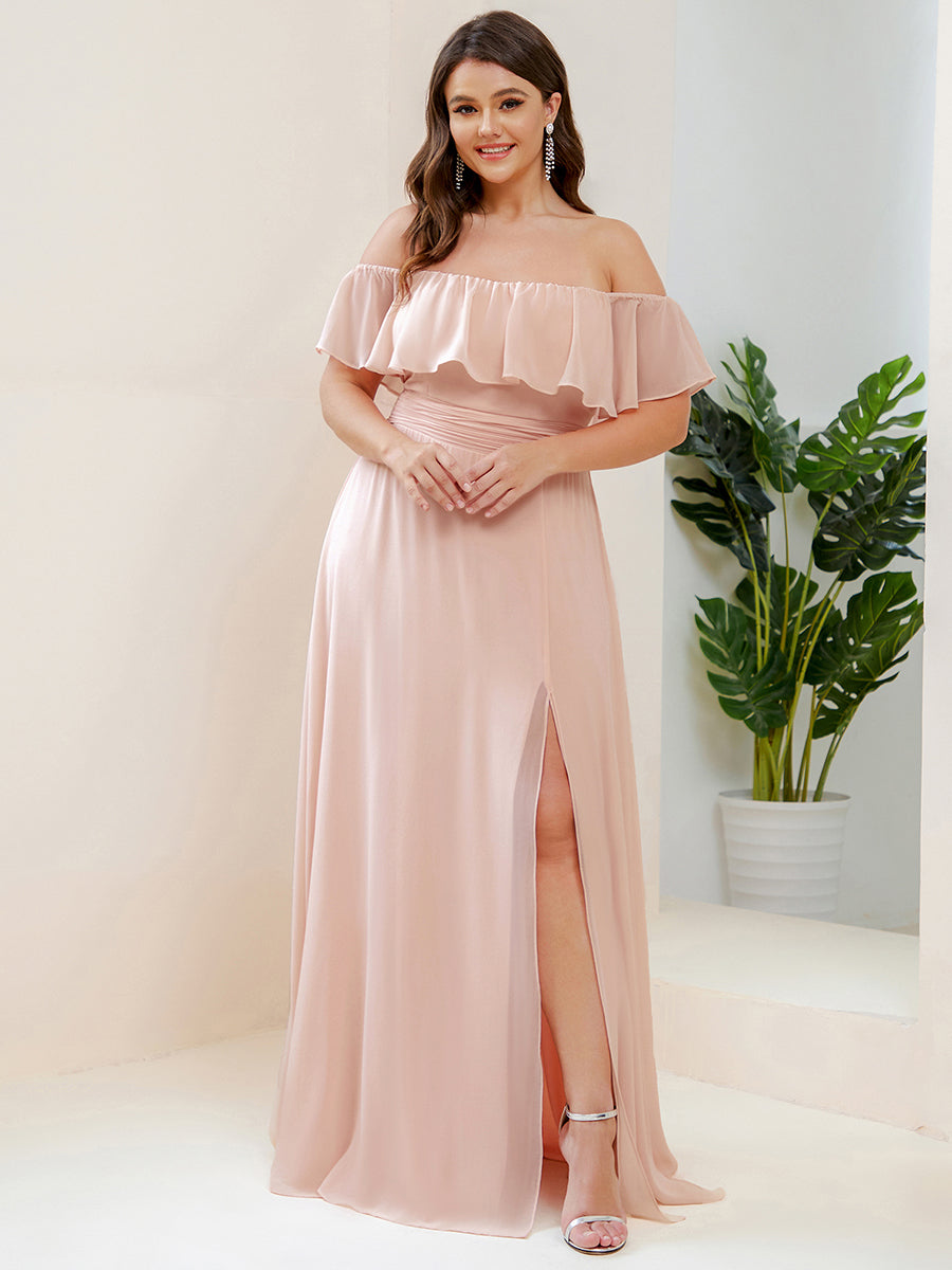 Color=Pink | womens-a-line-off-shoulder-ruffle-thigh-split-bridesmaid-dresses-es00969-2-Pink 109