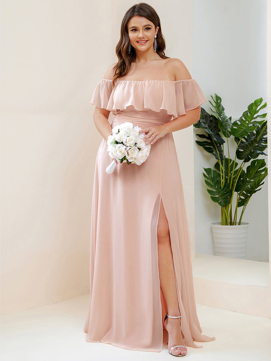 Color=Pink | womens-a-line-off-shoulder-ruffle-thigh-split-bridesmaid-dresses-es00969-2-Pink 110