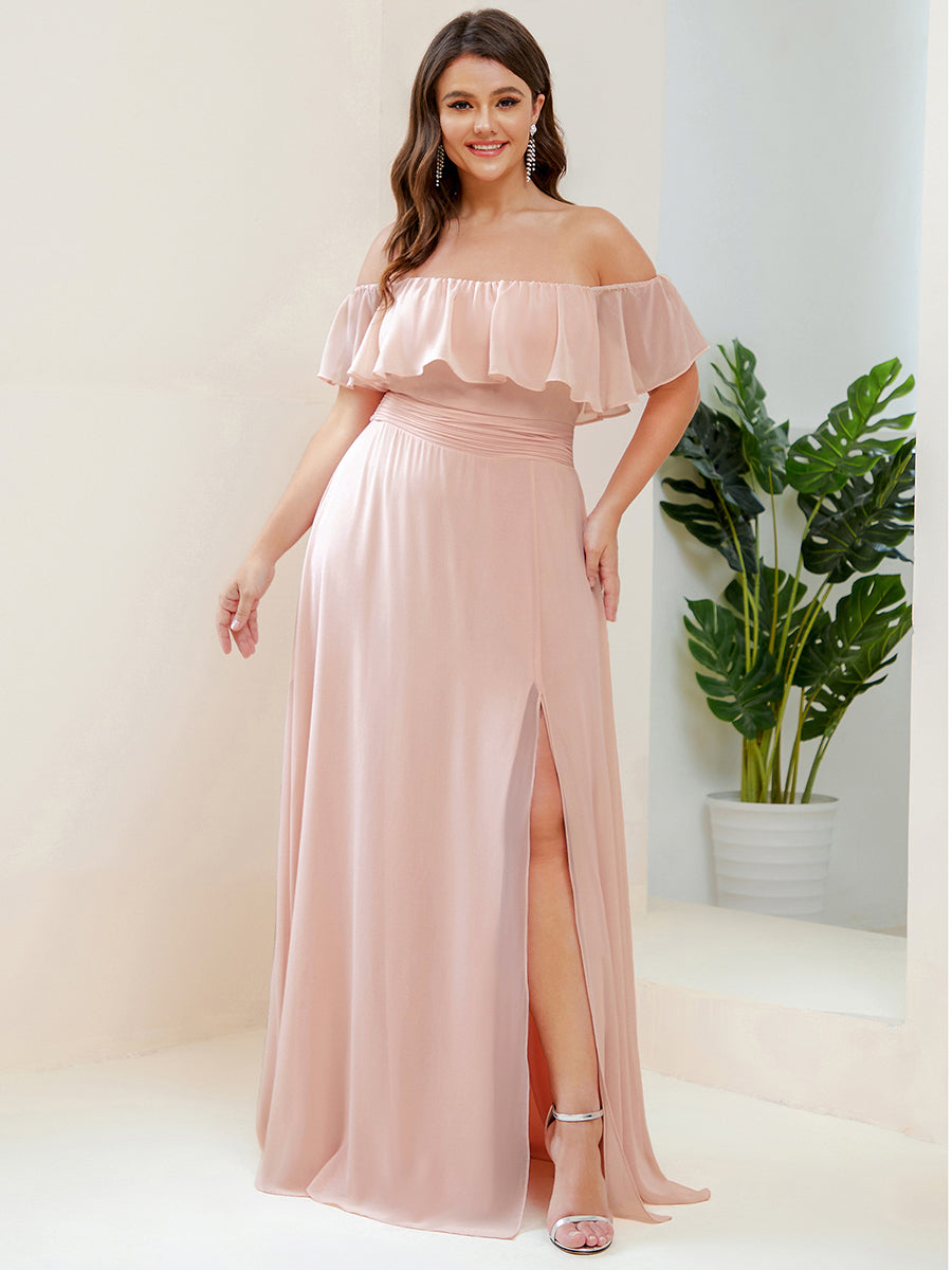 Color=Pink | womens-a-line-off-shoulder-ruffle-thigh-split-bridesmaid-dresses-es00969-2-Pink 106