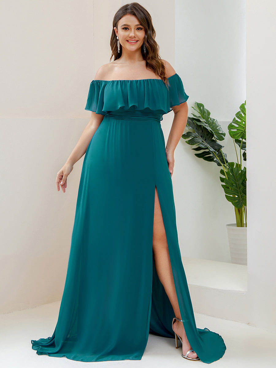 Color=Teal | womens-a-line-off-shoulder-ruffle-thigh-split-bridesmaid-dresses-es00969-2-Teal 111