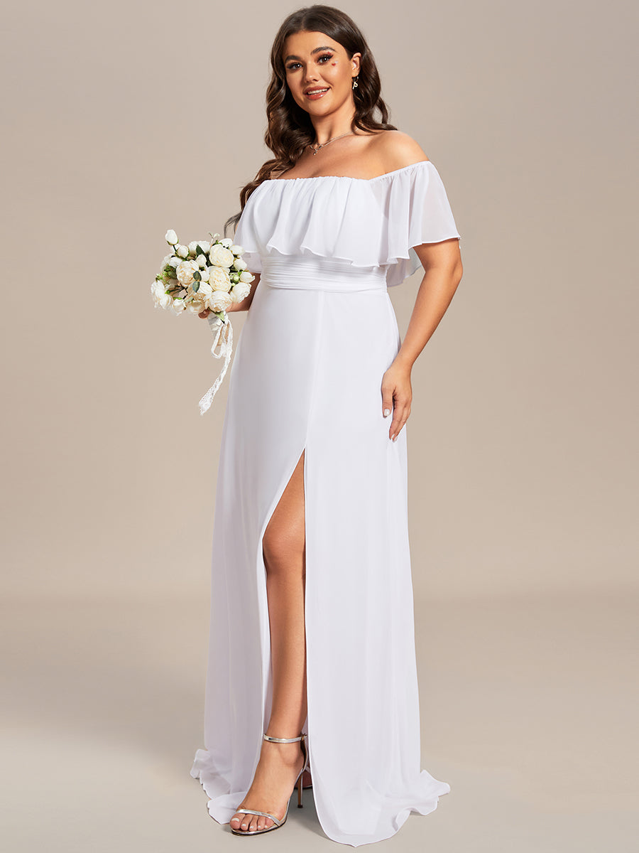 Color=White | womens-a-line-off-shoulder-ruffle-thigh-split-bridesmaid-dresses-es00969-2-White 119