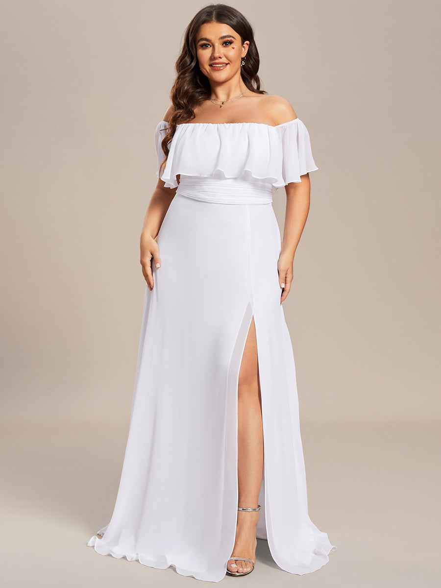 Color=White | womens-a-line-off-shoulder-ruffle-thigh-split-bridesmaid-dresses-es00969-2-White 116