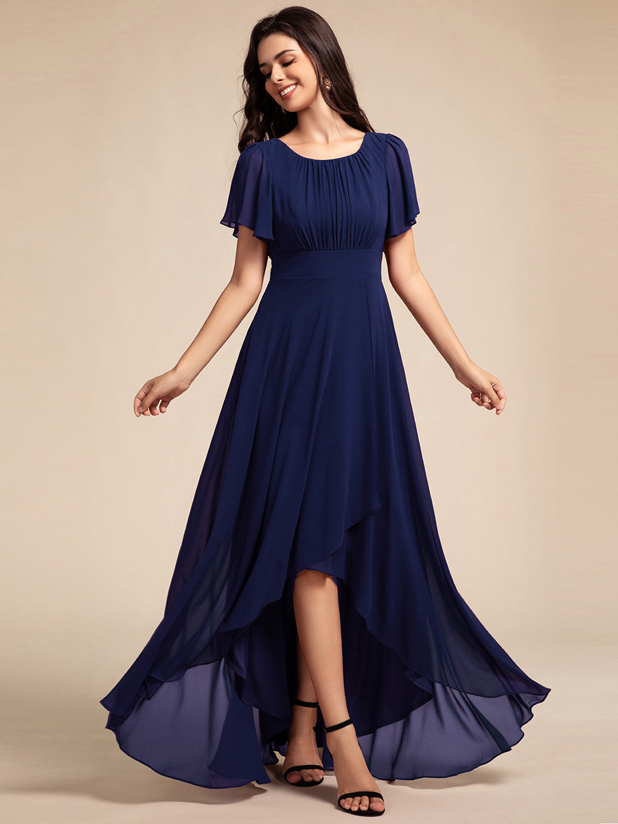 Color=Navy Blue | Elegant Round Neck Ruffles Sleeve Chiffon Evening Dresses with Asymmetrical Hem-Navy Blue 11