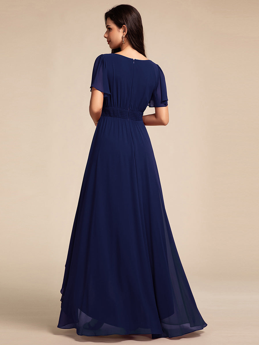 Color=Navy Blue | Elegant Round Neck Ruffles Sleeve Chiffon Evening Dresses with Asymmetrical Hem-Navy Blue 12