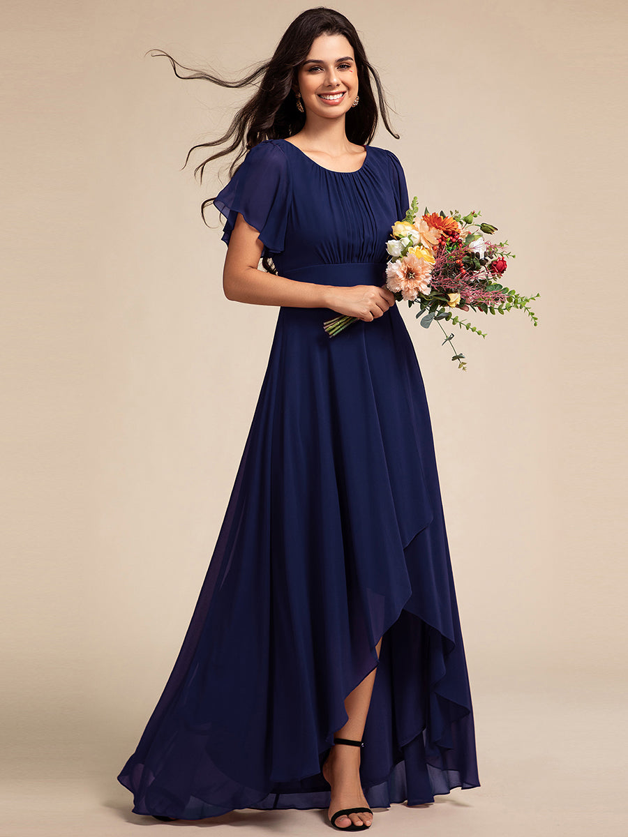 Color=Navy Blue | Elegant Round Neck Ruffles Sleeve Chiffon Evening Dresses with Asymmetrical Hem-Navy Blue 13