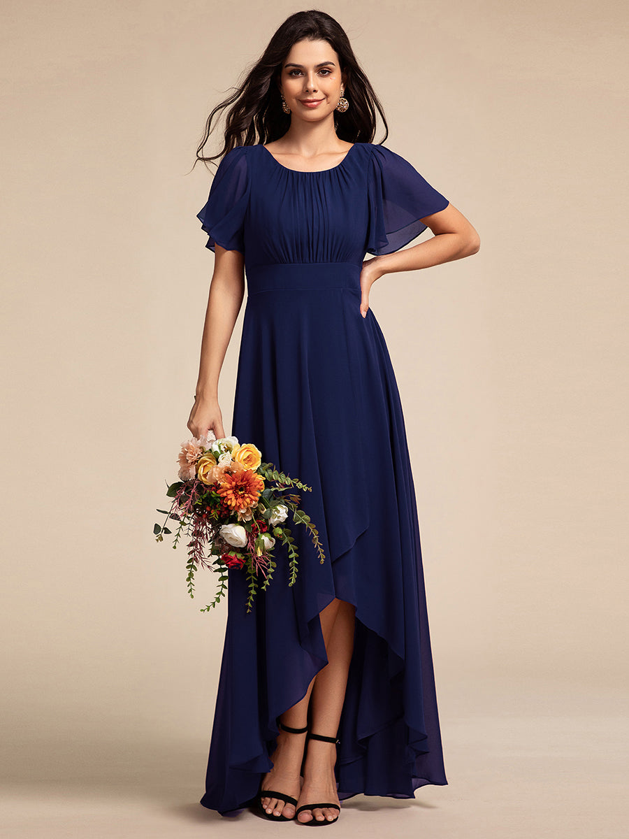 Color=Navy Blue | Elegant Round Neck Ruffles Sleeve Chiffon Evening Dresses with Asymmetrical Hem-Navy Blue 14