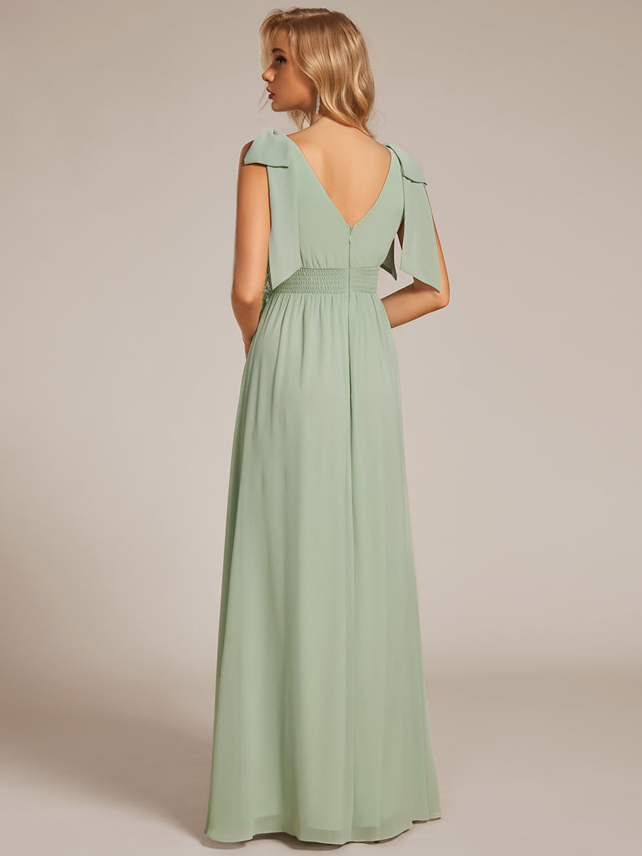 Color=Mint Green | Elegant Bowknot Sleeveless Side Split Floor Length Chiffon Bridesmaid Dresses with Appliqu¨¦d belt-Mint Green 2