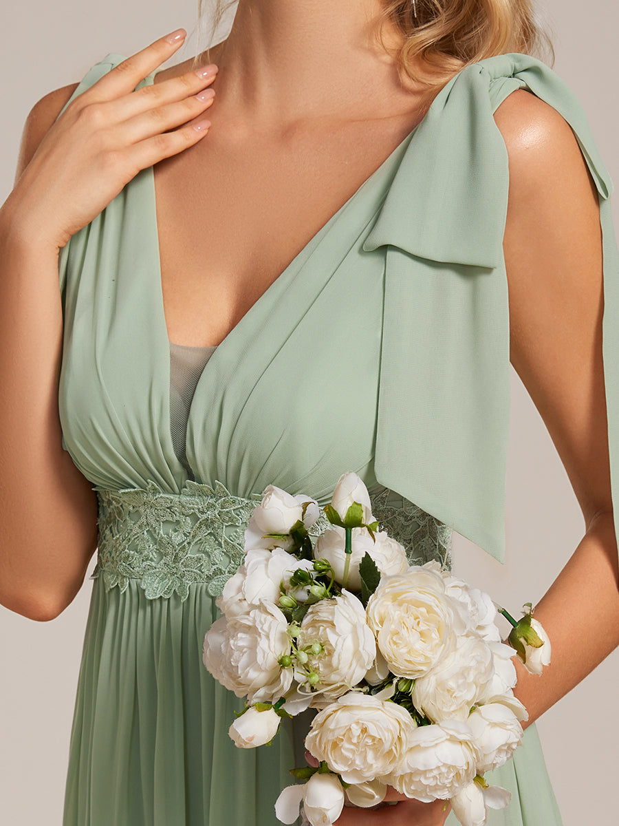 Color=Mint Green | Elegant Bowknot Sleeveless Side Split Floor Length Chiffon Bridesmaid Dresses with Appliqu¨¦d belt-Mint Green 5