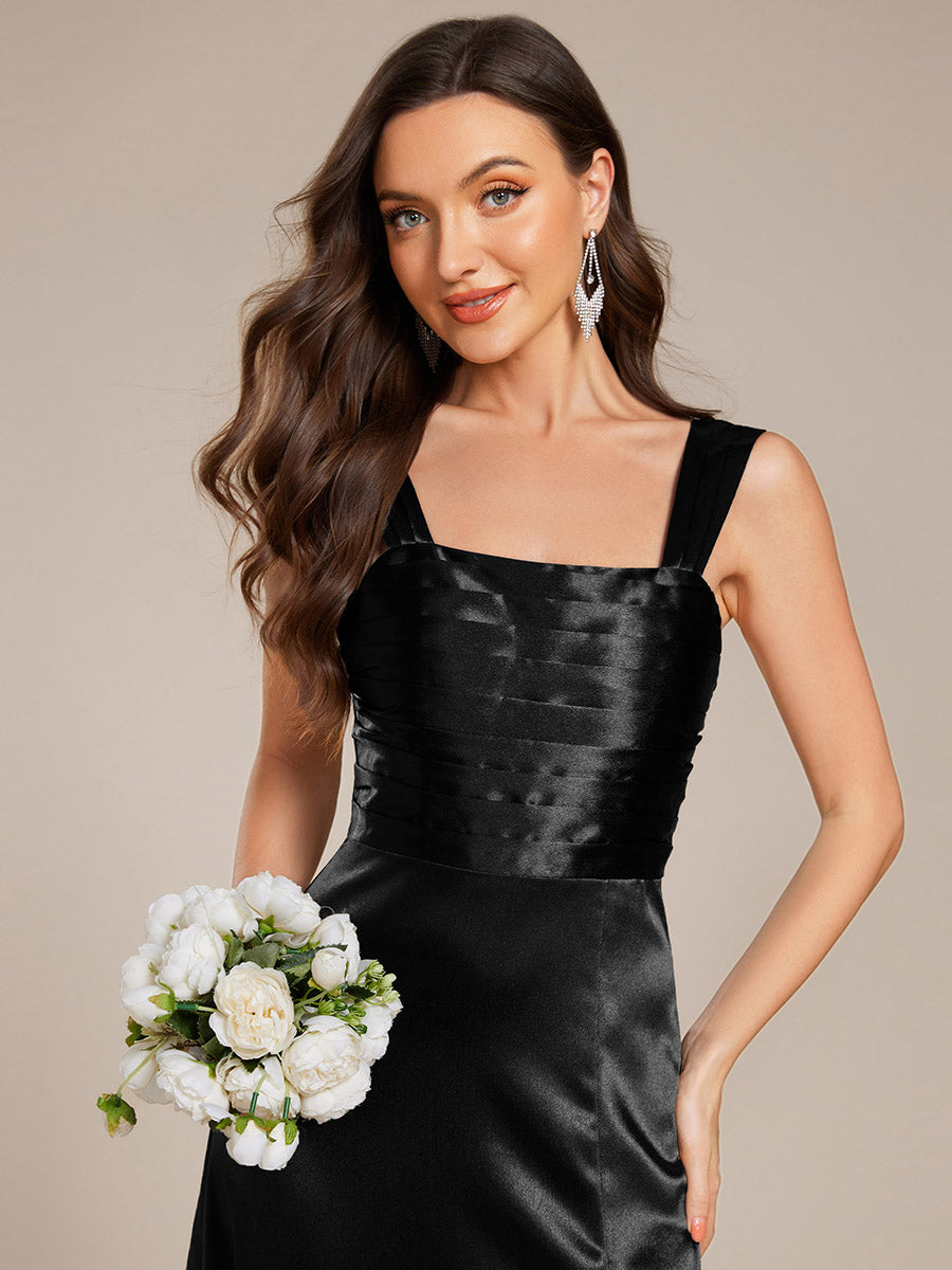 Color=Black | Elegant Bodycon Split Fishtail Floor Length Satin Bridesmaid Dresses with Regular Fold Stream-Black 5