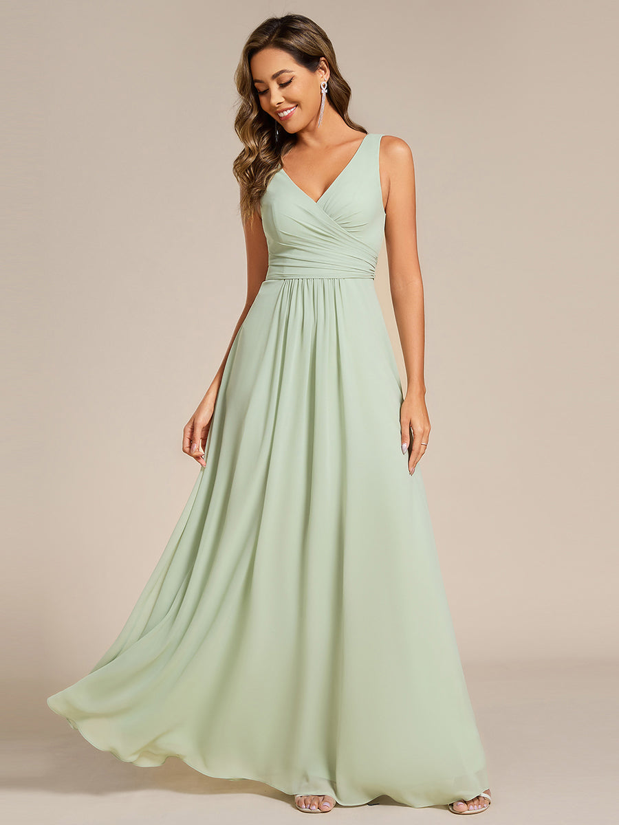 Color=Mint Green | Asymmetrical Sleeveless V-Neck A-Line Floor-Length Bridesmaid Dress-Mint Green 6