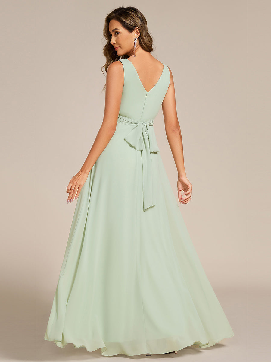 Color=Mint Green | Asymmetrical Sleeveless V-Neck A-Line Floor-Length Bridesmaid Dress-Mint Green 7