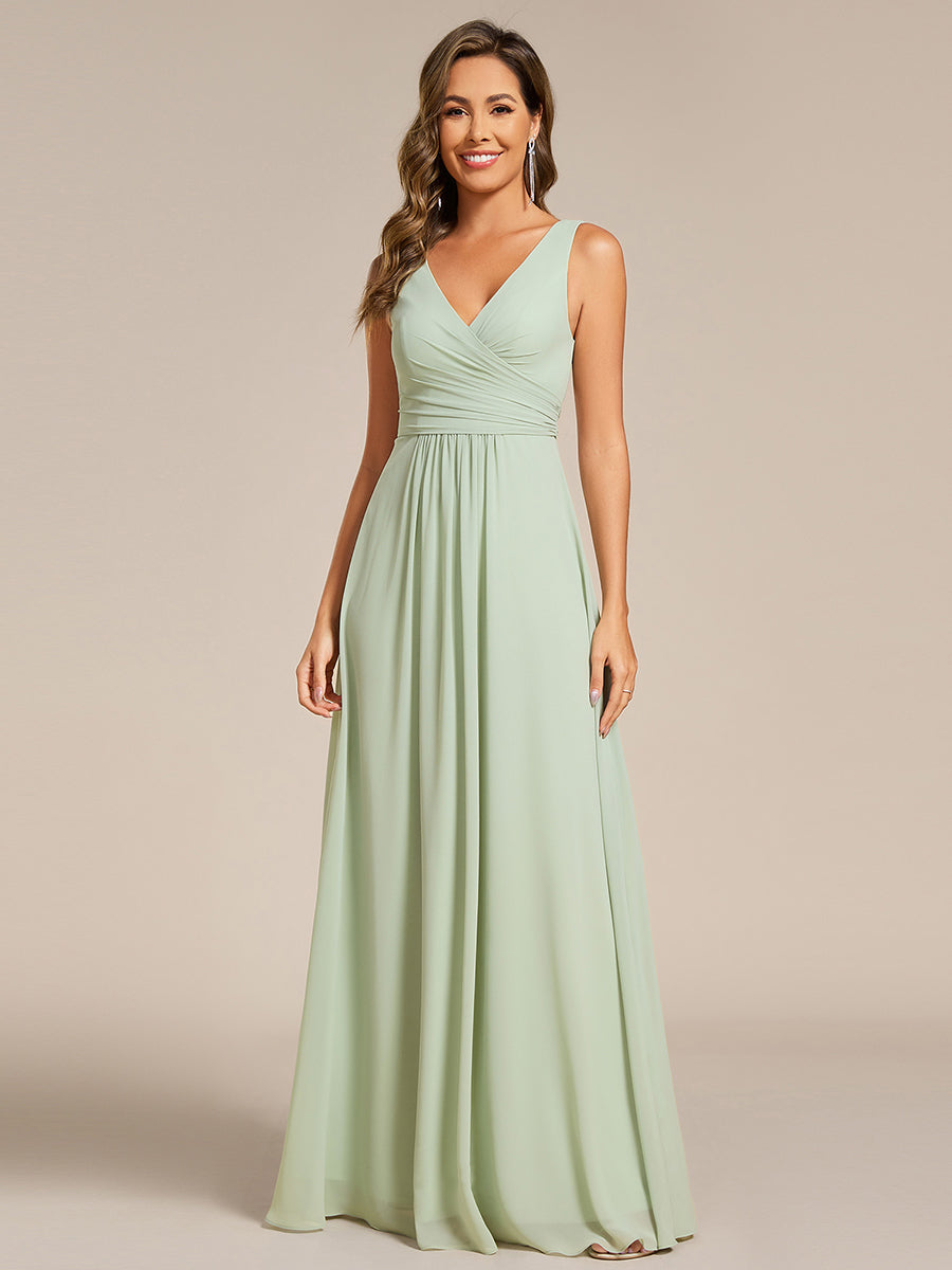 Color=Mint Green | Asymmetrical Sleeveless V-Neck A-Line Floor-Length Bridesmaid Dress-Mint Green 9