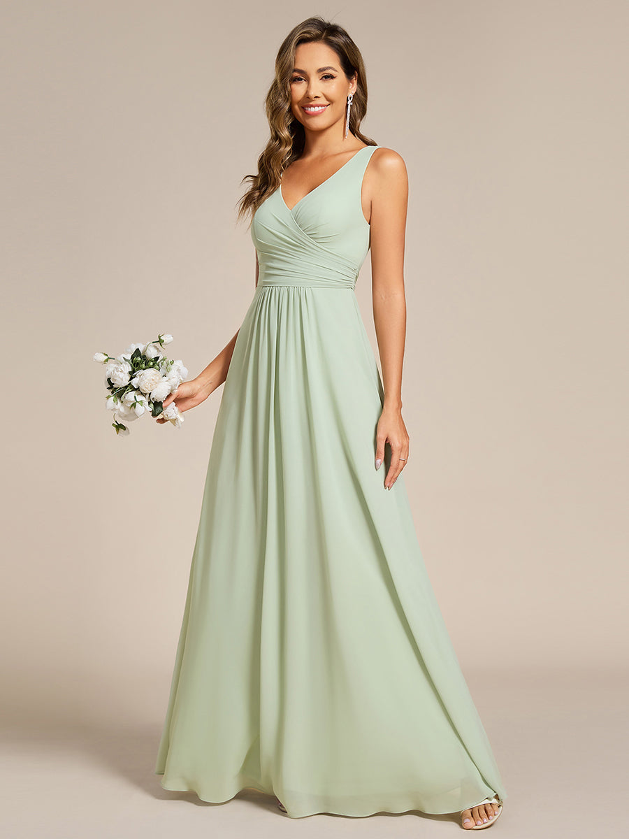 Color=Mint Green | Asymmetrical Sleeveless V-Neck A-Line Floor-Length Bridesmaid Dress-Mint Green 10