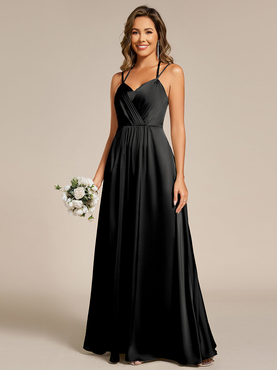 Color=Black | Romantic Frenulum knotting Halter Neckline Bridesmaid Dresses-Black 1