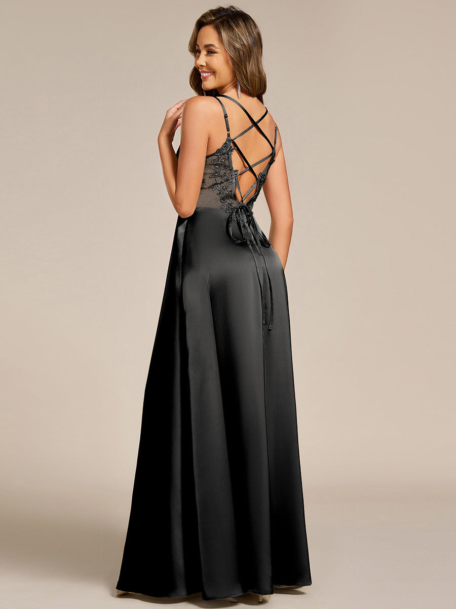 Color=Black | Romantic Frenulum knotting Halter Neckline Bridesmaid Dresses-Black 4