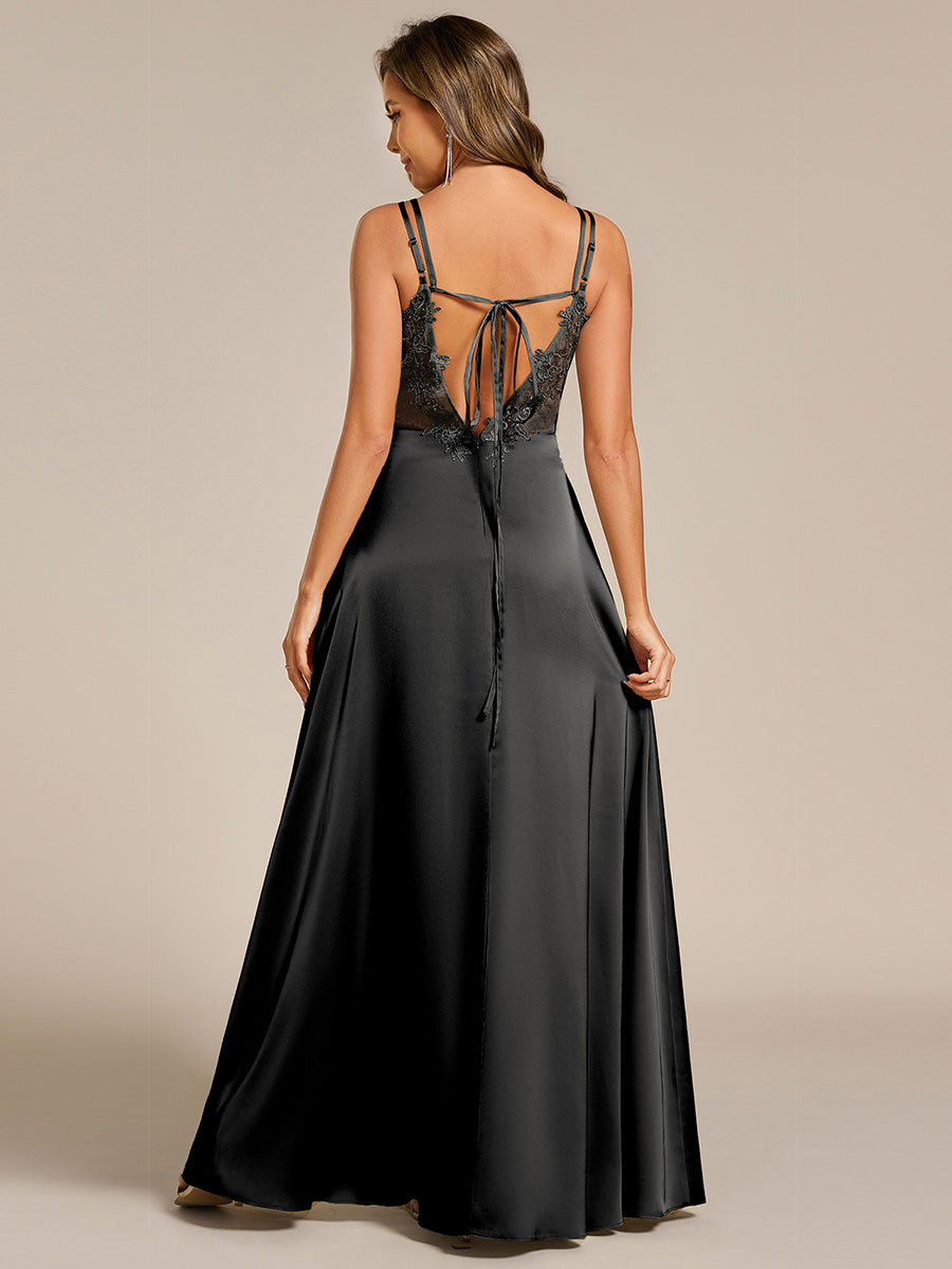 Color=Black | Romantic Frenulum knotting Halter Neckline Bridesmaid Dresses-Black 3