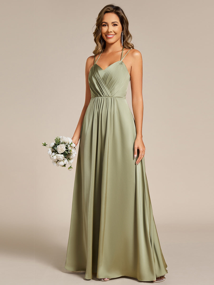 Color=Sage Green | Romantic Frenulum knotting Halter Neckline Bridesmaid Dresses-Sage Green 11