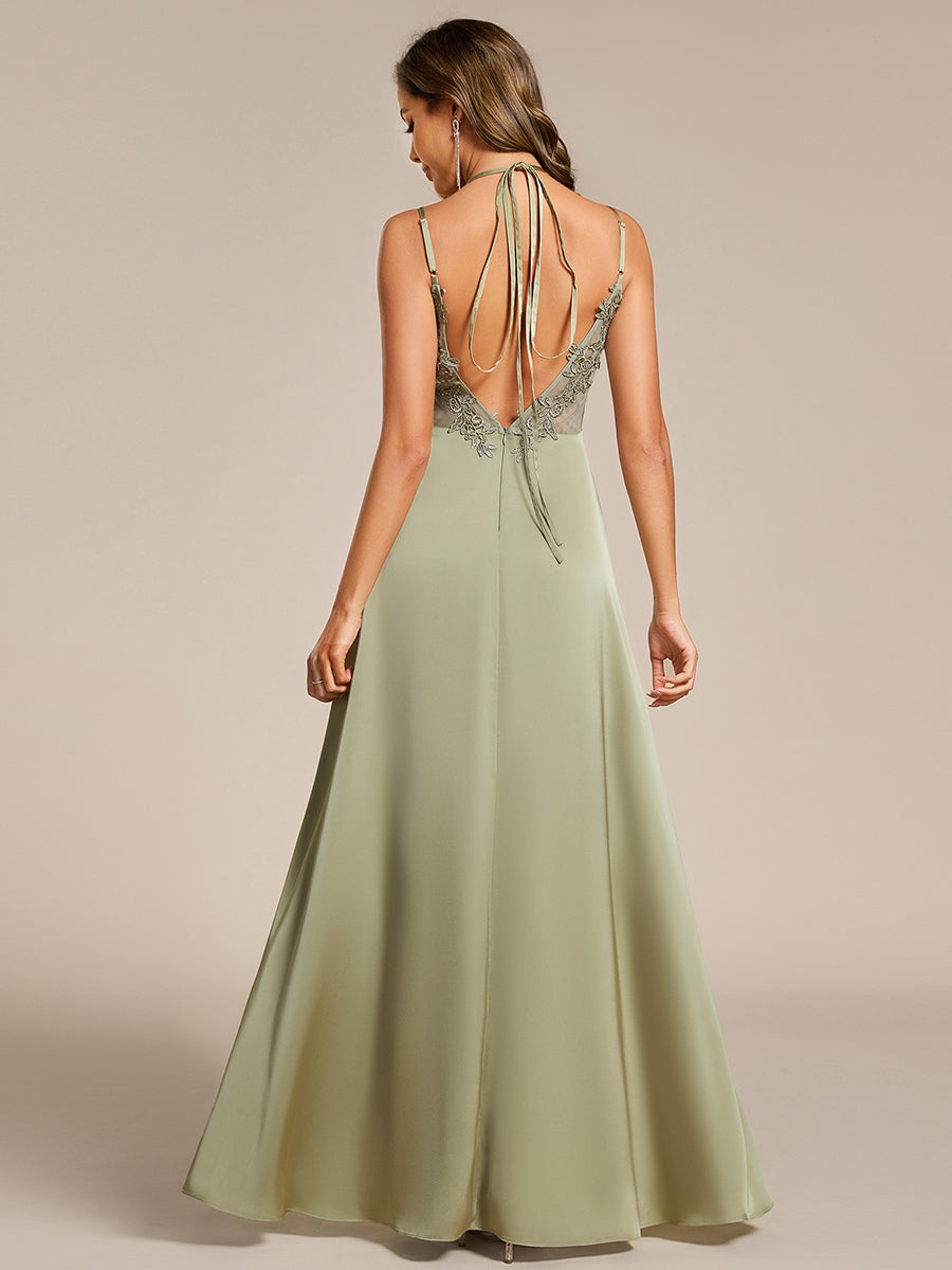 Color=Sage Green | Romantic Frenulum knotting Halter Neckline Bridesmaid Dresses-Sage Green 12