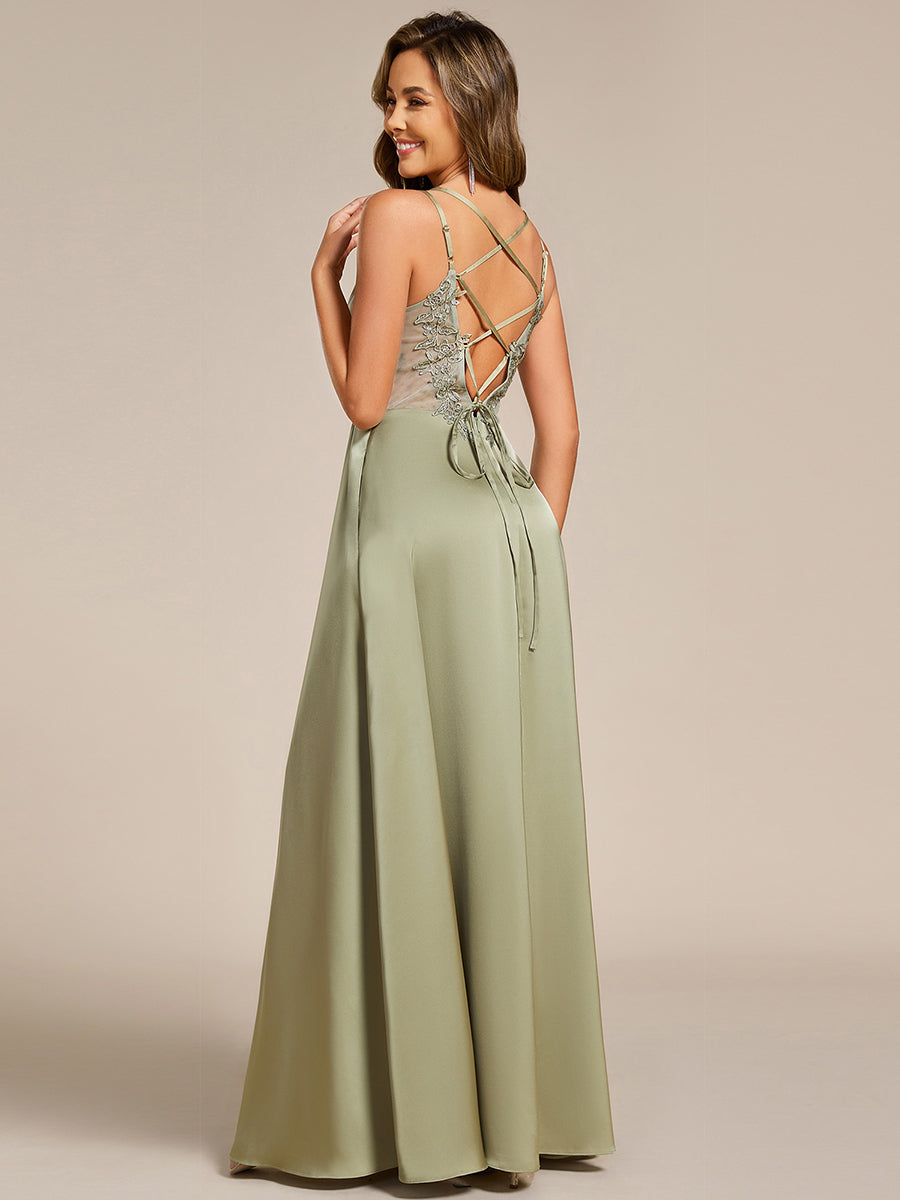 Color=Sage Green | Romantic Frenulum knotting Halter Neckline Bridesmaid Dresses-Sage Green 14