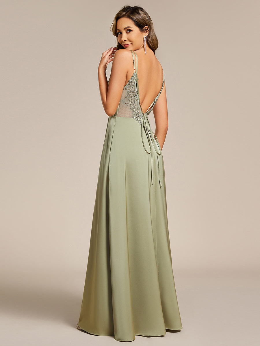 Color=Sage Green | Romantic Frenulum knotting Halter Neckline Bridesmaid Dresses-Sage Green 15