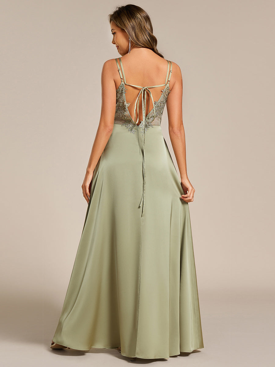 Color=Sage Green | Romantic Frenulum knotting Halter Neckline Bridesmaid Dresses-Sage Green 13