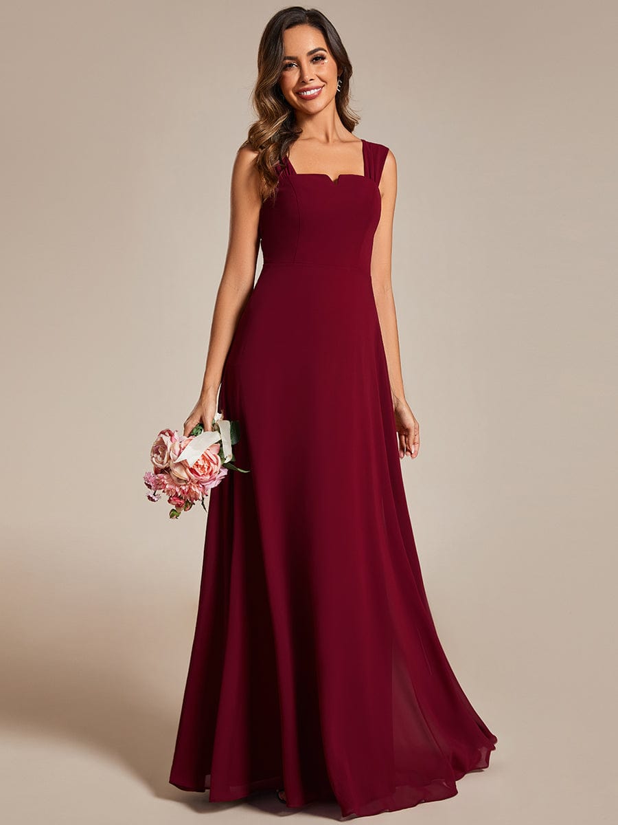 Chiffon Square Neck Wholesale Bridesmaid Dress With Sleeveless #color_Burgundy