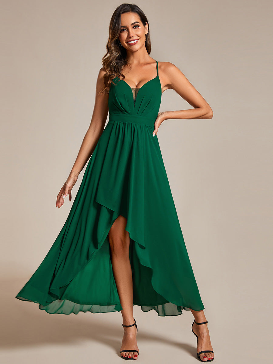 Color=Dark Green | Elegant Spaghetti Straps Bandage Backless Asymmetrical Hem Chiffon Bridesmaid Dresses-Dark Green 16