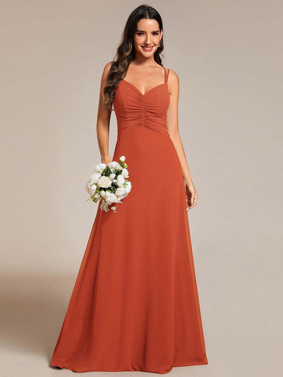 Color=Burnt Orange | Elegant V Neck Spaghetti Straps Bridesmaids Dress Ruched Empire Waist Floor Length Chiffon Dresses-Burnt Orange 21