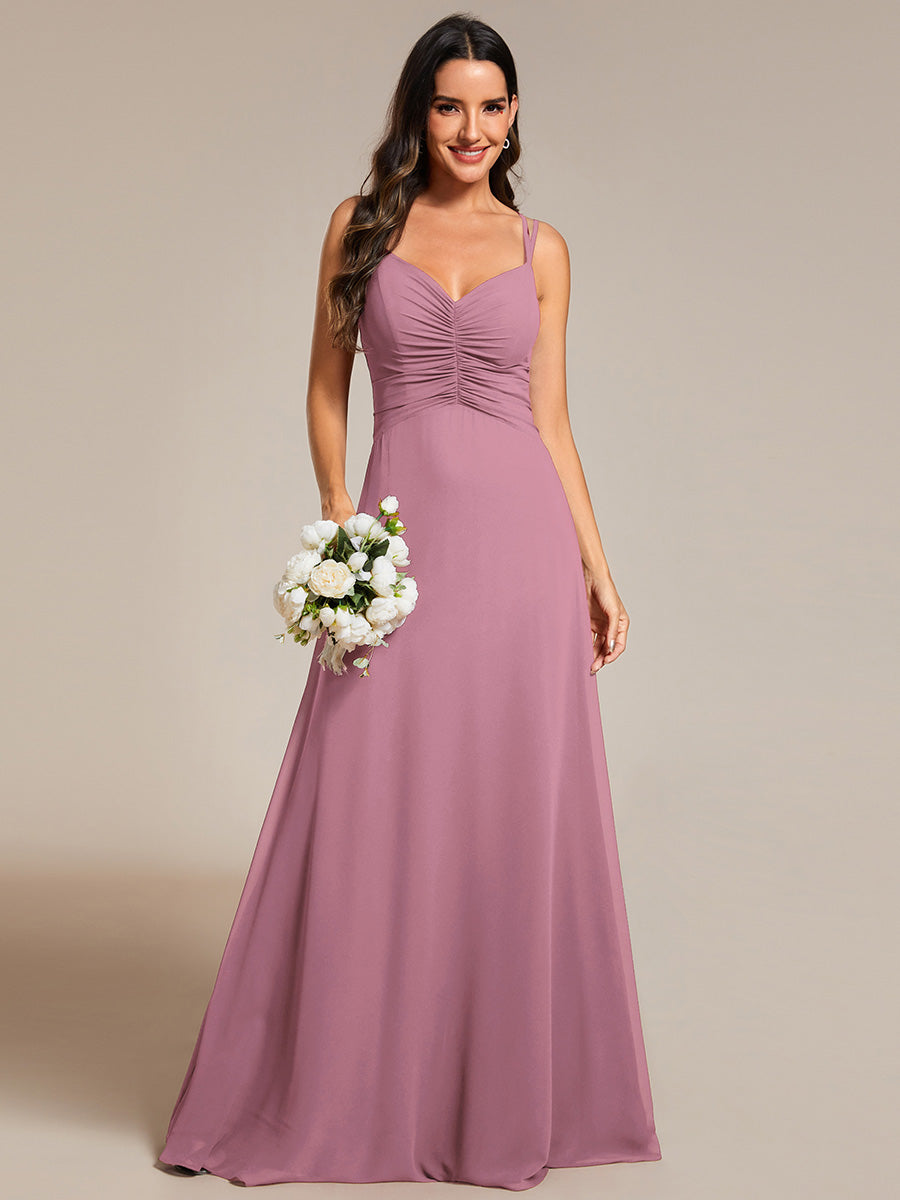 Color=Orchid | Elegant V Neck Spaghetti Straps Bridesmaids Dress Ruched Empire Waist Floor Length Chiffon Dresses-Orchid 26