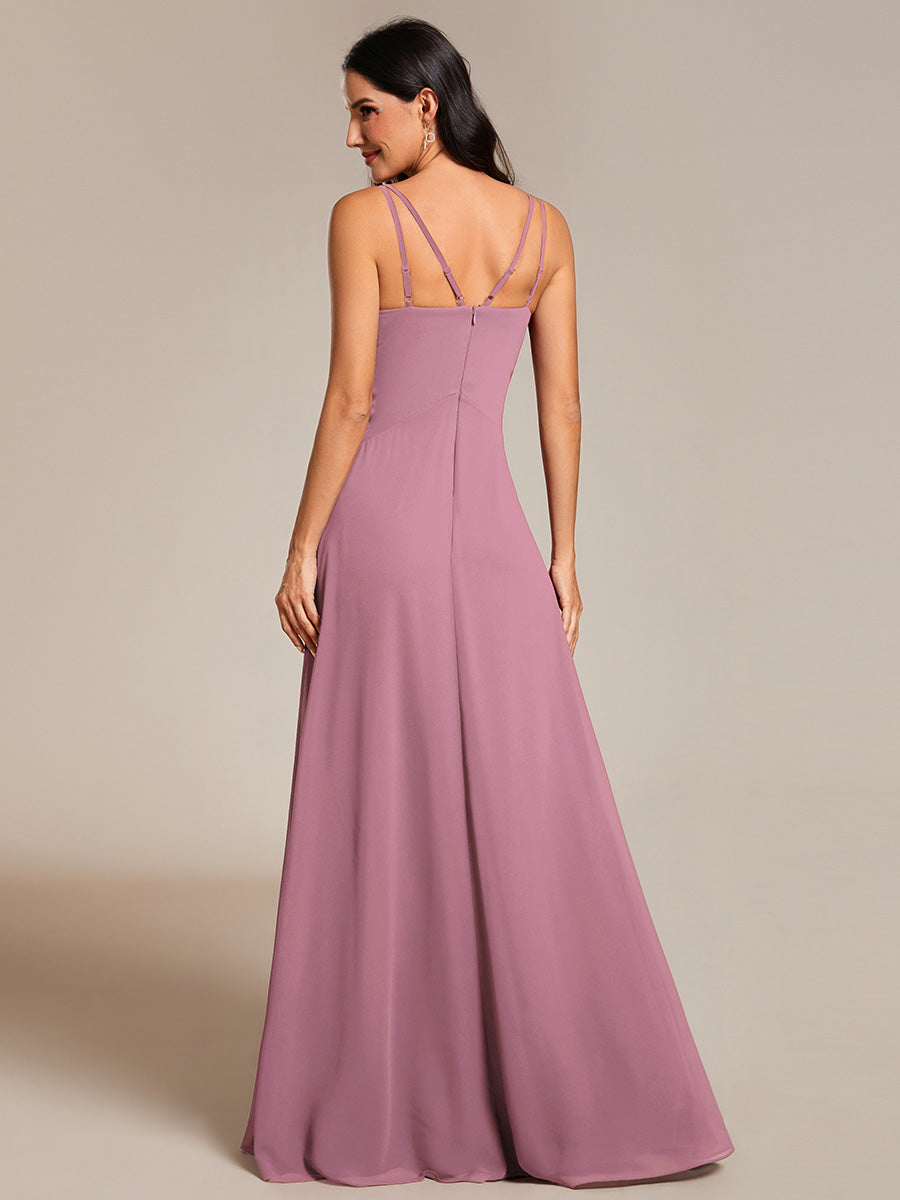 Color=Orchid | Elegant V Neck Spaghetti Straps Bridesmaids Dress Ruched Empire Waist Floor Length Chiffon Dresses-Orchid 27