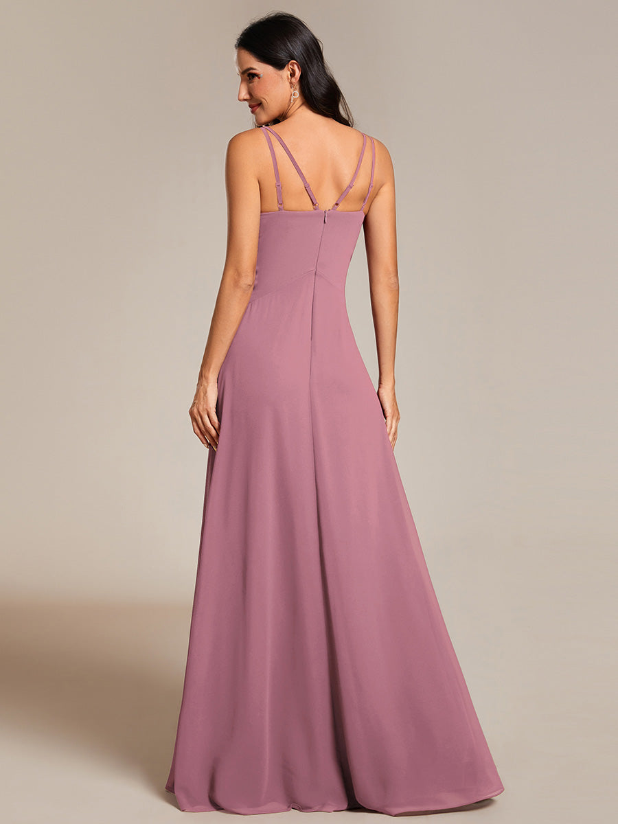 Color=Orchid | Elegant V Neck Spaghetti Straps Bridesmaids Dress Ruched Empire Waist Floor Length Chiffon Dresses-Orchid 29