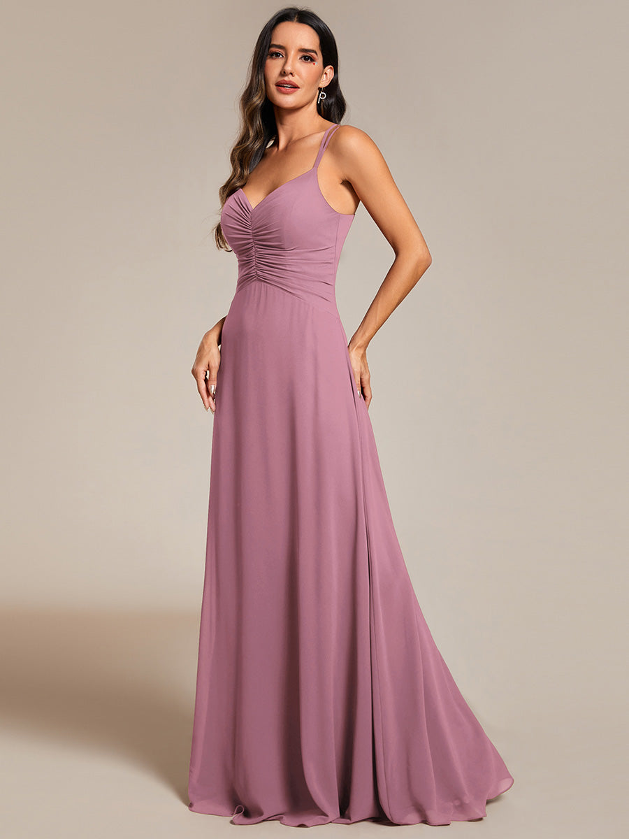 Color=Orchid | Elegant V Neck Spaghetti Straps Bridesmaids Dress Ruched Empire Waist Floor Length Chiffon Dresses-Orchid 28