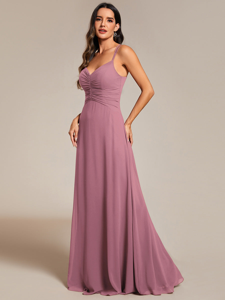 Color=Orchid | Elegant V Neck Spaghetti Straps Bridesmaids Dress Ruched Empire Waist Floor Length Chiffon Dresses-Orchid 30